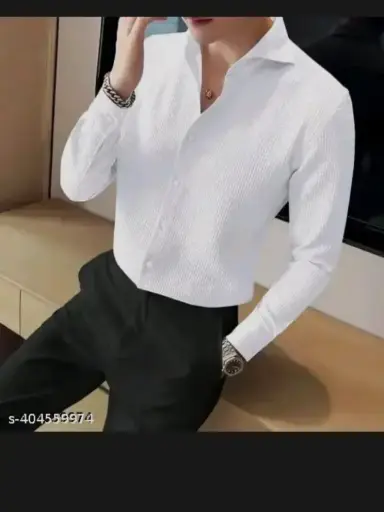 Plane white shirt full sleeve for man party wear